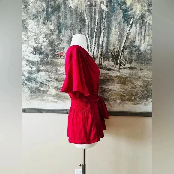 Max Studio Women's Flutter Sleeve Waist Tie Blouse in Pink Size XL NWOT $98 - Picture 5 of 11